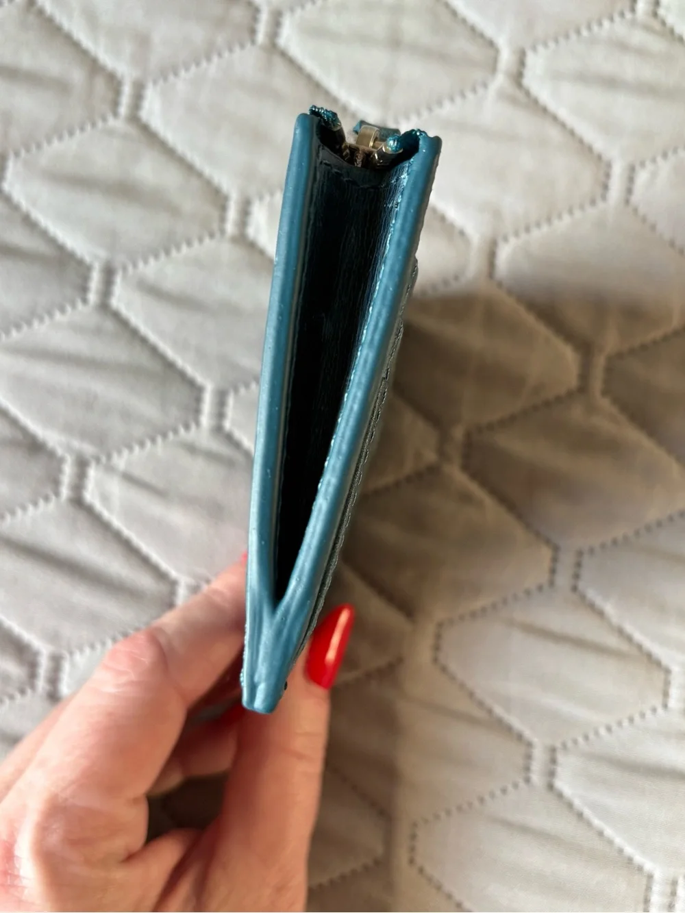 Galen Leather Ocean Blue Card Mini Wallet with Zipper